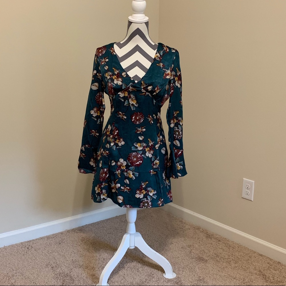 Green dress with floral print